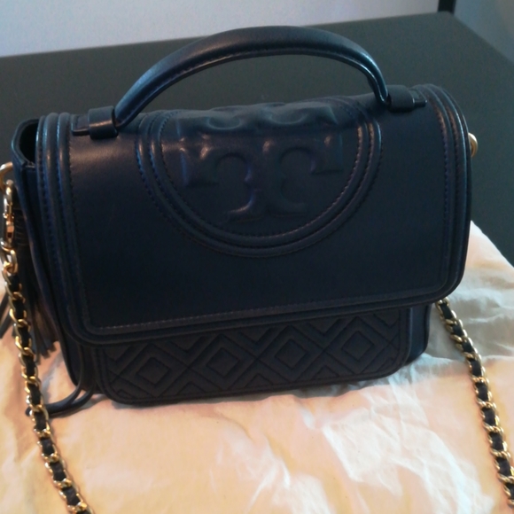 Tory Burch Fleming Satchel in Navy - Picture 3 of 16
